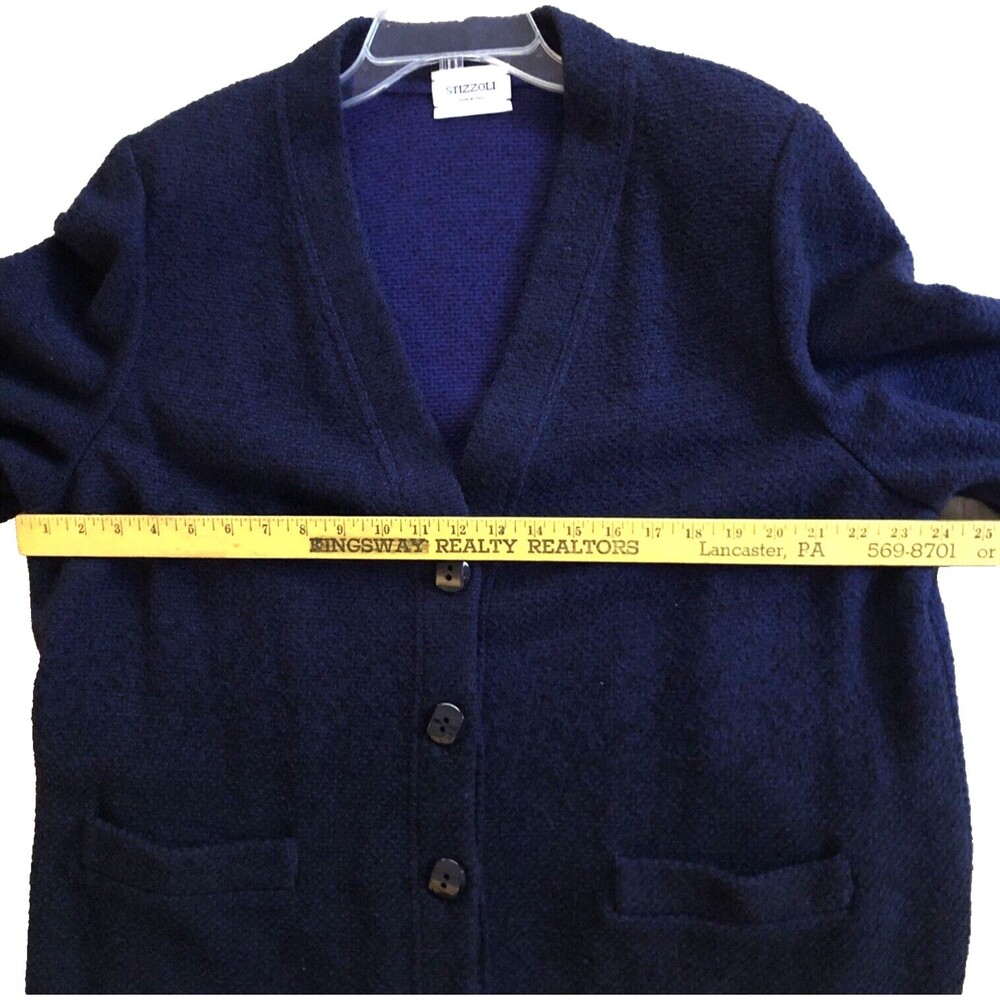 Stizzoli Wool Boucle Knit Oversized Cardigan Womens 18 Navy Sweater Jacket Italy - Picture 10 of 15